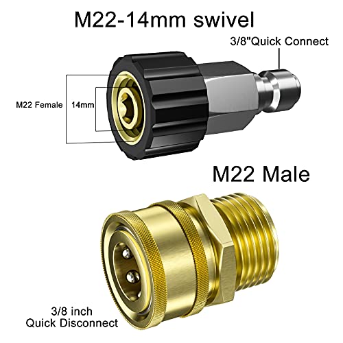 Pohir Pressure Washer Quick Connect Adapter, M22-14Mm Brass Thread Adapter To 3/8 Qc Plug, Female To Male Pressure Washer Fitting, Metric M22 14Mm Female Thread To M22 14Mm Male Fitting, 5000 Psi #TOP1