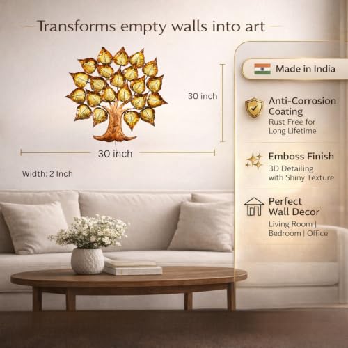 Image of Bharat Art Iron Jali Leaf Tree LED Metal Wall Art | Decorative Wall Hanging for Living Room Bedroom Hallway | Handmade Iron Leaf Tree Sculpture | Modern Home Office Decoration | 30 x 2 x 30 Inch | W194