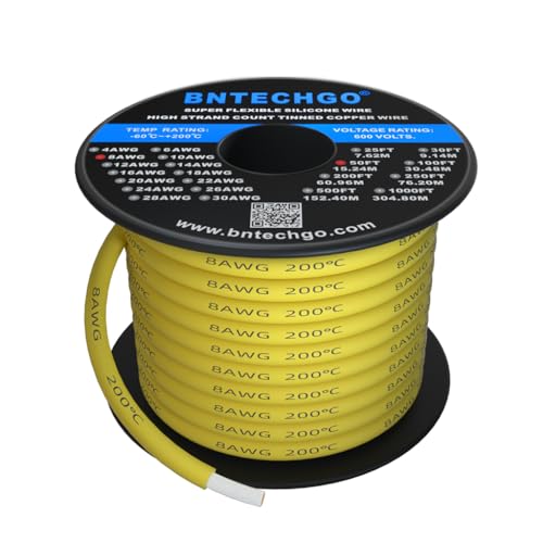 Fil de cuivre en conserve 8 AWG bobine câble silicone tressé jaune