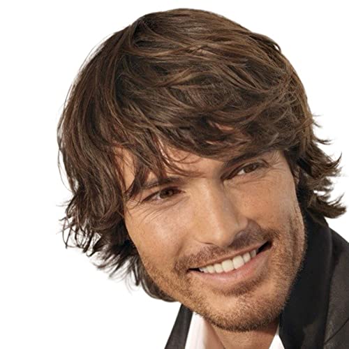 Peruca Masculina Curta Reta, Marrom Ajustável, Simulação Macia, Cabelo Liso Sintético Masculino, Cab