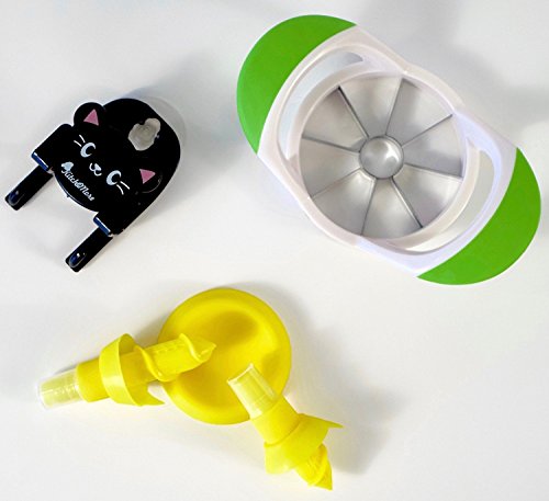 Kitchen Utensil Set by Kitch&More - Kitchen Tool Collection Includes an Easy to Use Apple Slicer, a Sponge Holder with Two Hooks and a Lemon Juice Sprayer - Great Housewarming Gift - Premium Quality