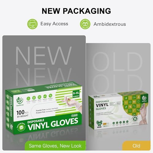 SWIFTLITE Disposable Vinyl Gloves, Food Safe, Latex-Free Powder-Free Clear Plastic Gloves for Cooking, House Clean, Food Prep (100, Medium) — view 4