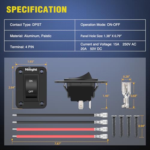 Image of Nilight ON-Off Switch Panel 4 PIN DPST Toggle Switches Panel 12V 20A Black | Anodized Aluminium switch Shell Bracket with Screws Ternimals Jumper Wires Set for Cars Trailers Boats RV Camper