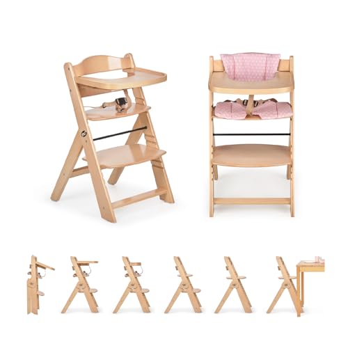 ms Trona para bebé de Madera Full PLEGABLE - Evolutiva- Silla Alta, Ergonómica, Regulable, Segura, Madera/Rosa