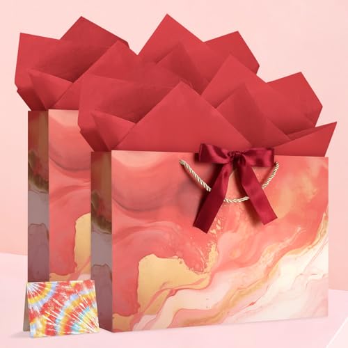Image of JMANNI Gift Bags, Mothers Day Gift Bags with Ribbon, Portable Paper Gift Bag, Marble Pattern, for Any Occasion, Including Valentines Day Baby Shower Birthday Party Wedding Mothers Day(LP11-DLS04-L