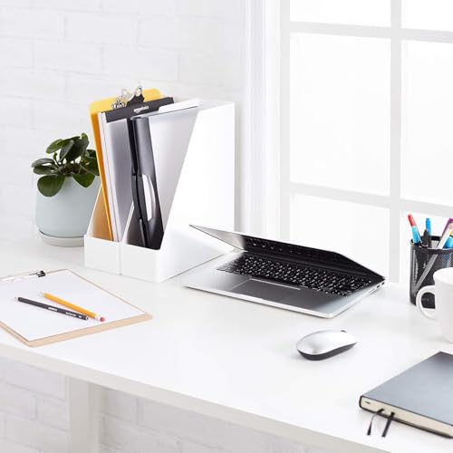 Amazon Basics Rectangular Plastic Desk Organizer, Magazine Rack, White, 2-Pack view 2