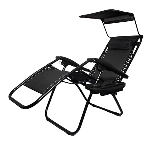 Silla RECLINABLE Plegable Hamaca Tumbona Playa Gravedad Cero Negro Estructura Acero Inoxidable con SOMBRILLA MP-SR1B