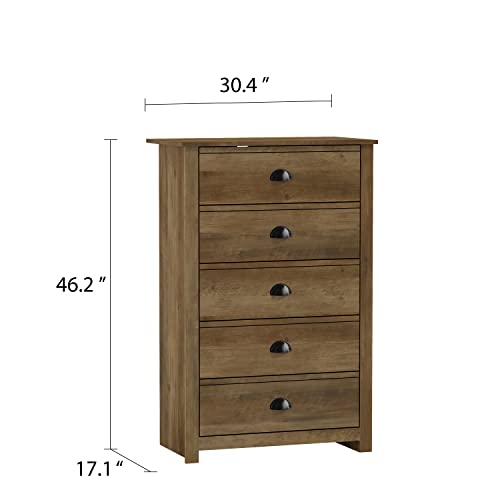 Galano Geodarno 5 Drawer Dresser - Chest Of Drawers For Bedroom - Clothes Storage - Drawer And Closet Organizer - Drawer Glides - Easy Assembly - Knotty Oak #TOP2