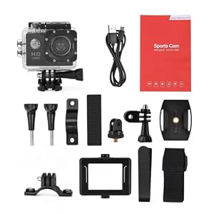 Sorandy Action Camera Kit, HD 1080P 2 Inch LCD Screen Universal Sports Camera, 140 ° Wide Angle Lens Multifunctional Waterproof Action Camera with 900mAh Battery, for Outdoor, Gifts(black)