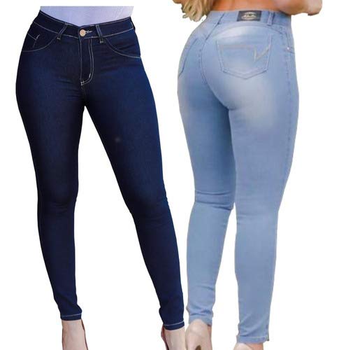 Kit 3 Calça Jeans Feminina Capri Cintura Alta Cós Skinny (AZUL ESCURO, AZUL CLARO, BRANCO, 46)