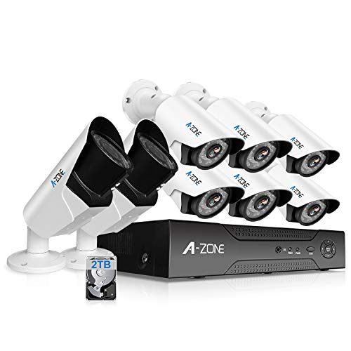 A-ZONE 8 CH 1080P DVR AHD Home Security Camera System W/ 6X HD 960P 1.3MP Waterproof Night Vision Fixed Surveillance Camera & 2X HD 1.3MP Varifocal Camera IR 2.8-12mm Lens Camera, Including 2TB HDD