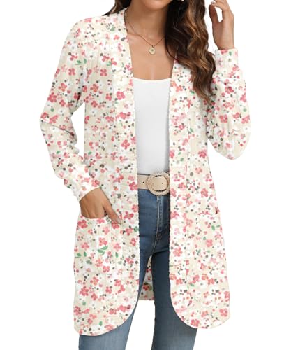 Image of YSYOKOW Cardigan Sweaters for Women Long Sleeve Open Front with Pockets | Long Cardigans for Women Lightweight Soft Casual Dressy Loose Fit Cardigan Sweater with Pockets for Work and Office