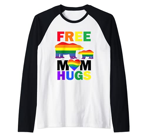 Free Mom Hugs Shirt,Gay Pride Proud Mama Bear Rainbow Pride Camiseta Manga Raglan
