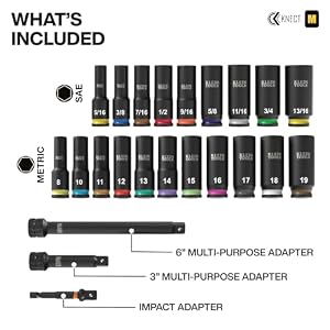 Klein Tools 65121IMPCT KNECT Deep-Well 3/8-Inch Drive Impact Socket Set, SAE and Metric, 23-Piece Tool Set, Impact Driver Adapter, Multi-Purpose Wrench Adapter, Color-Coded, MODbox Socket Organizer — photo 2 of 6