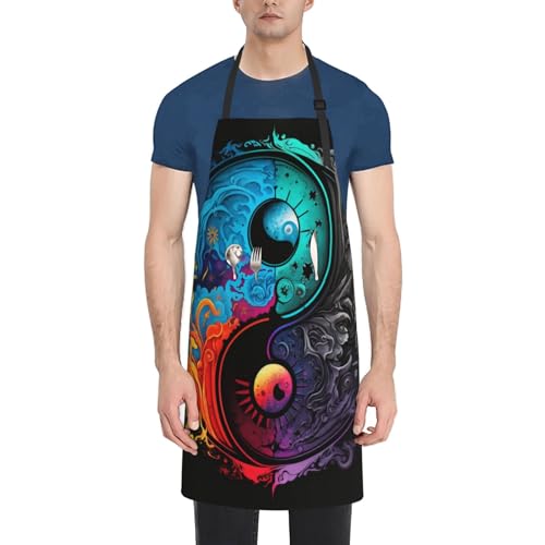 Collarhang Chinese Yin With Yang Arts Symbols Chef Adult Apron With Pocket Adjustable Stain,Splash,Grease Resistant Cooking Oxford Apron For Kitchen, Cooking, Baking,Restaurant Use