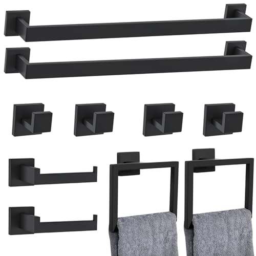 10-Piece Matte Black Bathroom Hardware Set,Towel Bar Set for Bathroom Include 23.6 inch Towel...