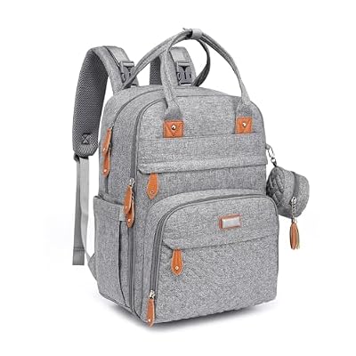 BabbleRoo Zaino per pannolini con fasciatoio per neonati, grande capacità, borsa multifunzione, impermeabile, borsa da viaggio con custodia per ciuccio staccabile, unisex (grigio)
