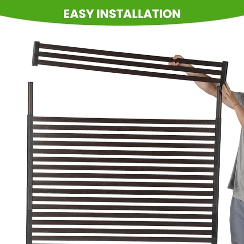 Metal Outdoor Privacy Screen with Stand, 4 ft W x 6 ft H PE-Coating Steel Pipes and Slats Panels, Decoative Privacy Screen Fence Panels Freestanding for Outside Patio Garden Backyard, Brown - Thumbnail 6