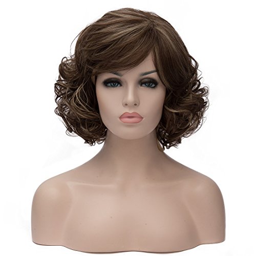 TopWigy Short Wig Curly Wave Bob Wigs Cosplay Party Costume Hair Wig(Color as Picture)