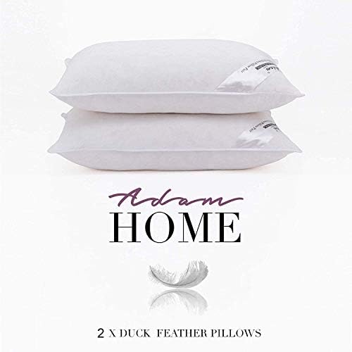 Adam Home Luxury White Duck Feather and Down Pillows (Pack of 4, Standard Size) - Extra Soft Filling Filled in 100% Cotton Cover Store Hotel Quality Comfortable Bed Pillow