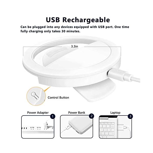 2PCS Selfie Licht Handy mit 28 LED Dimmbare Ringlicht und 3 Helligkeitsstufen Ringlicht Laptop Videokonferenz Licht USB… – Bild 7