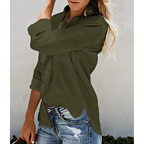 Camisa de gola virada, blusa de botão moderna gola V para encontros e festas femininas, Verde, X-Lar