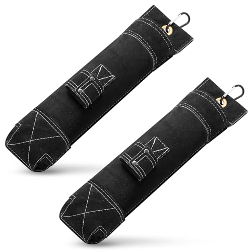 Sadnyy 2 Pcs Welding Rod Holder Large Flame-resistant Electrode Bag 16 Inch Thickened Leather Pouch with Clip Wearable Waist Toolkit for Arc Welding Rod Storage(Black)