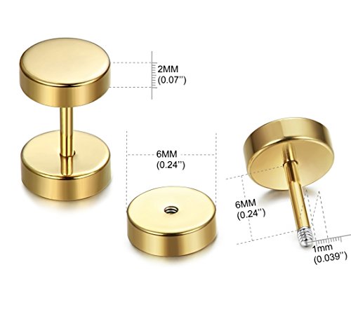 Fibo Steel 6 Pairs Stud Earrings For Men Women Ear Piercing Ear Plugs Tunnel 18G,6Mm #TOP3