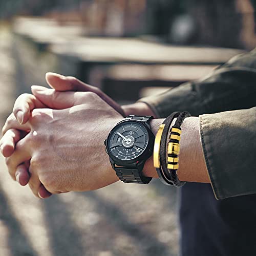 Bracelets pour hommes en cuir noir classique mode et luxe - 2