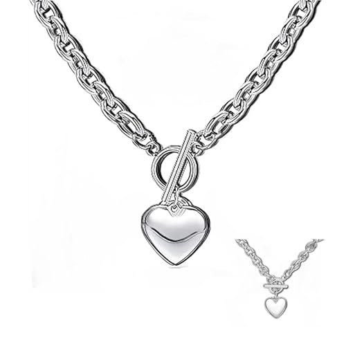 Silver Heart Necklace for Women Dainty Minimalist Heart Pendant Necklace with 17 Inch Chain Stainless Steel Elegant Love Jewelry Gift for Girlfriend Wife Her Gold Trendy