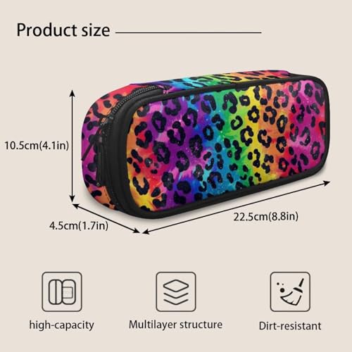 Image of Rainbow Leopard Print Pencil Case for Girls Boys Kids Large Capacity Pencil Pouch Pen Bag Organizer Teen Student School Office Supplies