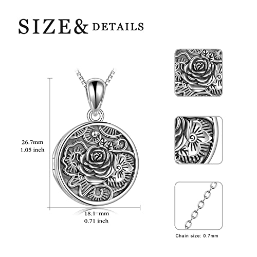 Swordgod Locket For Men,925 Sterling Silver Rose Locket Necklace Flower Floral That Holds Pictures Locket Necklace With 22+2 Inch Square Rolo Chain Gift For Women Wife #TOP3