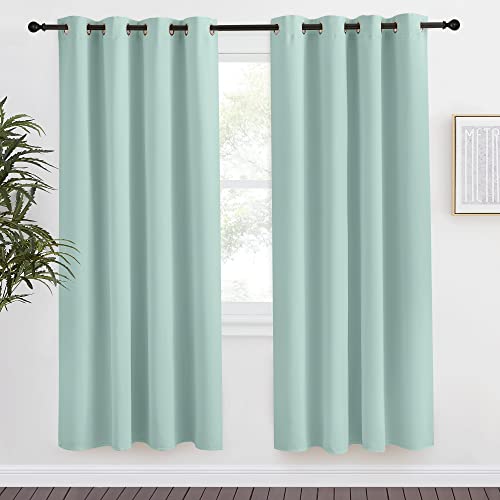 NICETOWN Kitchen Blackout Window Curtain Panel, Aqua Blue, 1 Panel, 55 by 78 inches Long, Home Fashion Thermal Insulated Solid Grommet Room Darkening
