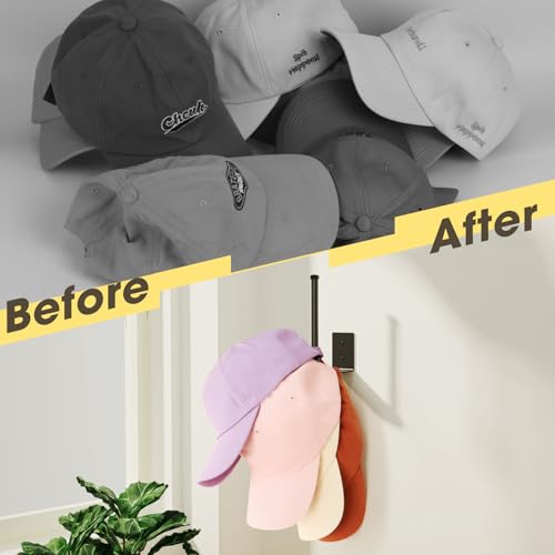 Durmmur 2 Pack Hat Racks for Baseball Caps, Stainless Steel Hat Organizer for Baseball Cap, Hat Holder Storage Organizer, Hat Hanger Strong Adhesive/Wall Drilled for Door, Bedroom, Closet(Black 6 in) by Durmmur - Image 7