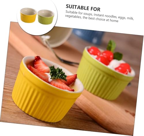 2szt Żółty Okrągły Kreatywny Do Kokilek Bezpieczny Kształt Styl Kokilki Paski Ramikins Kremowe Zielone Ceramiczne Miski Mikrofalowe I Creme Zas, Assorted Color, 6.5x6.5cm