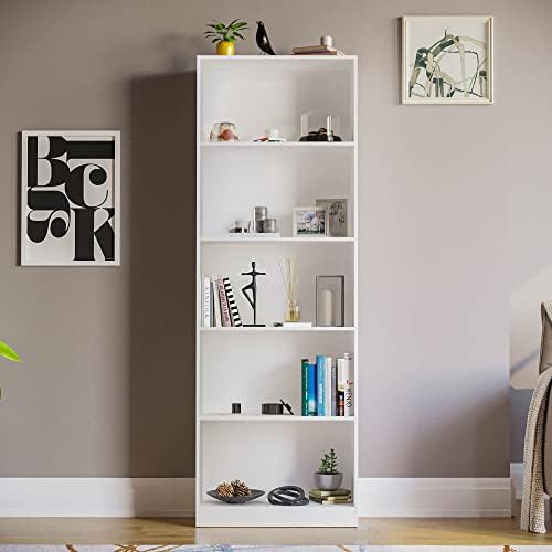 Vida Designs Cambridge 5 Tier Extra Large Bookcase, White Wooden Shelving Display Storage Unit Office Living Room Furniture