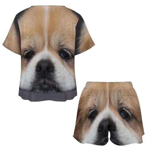 Pyjama femme court contre la chaleur ensemble de nuit léger motif chien