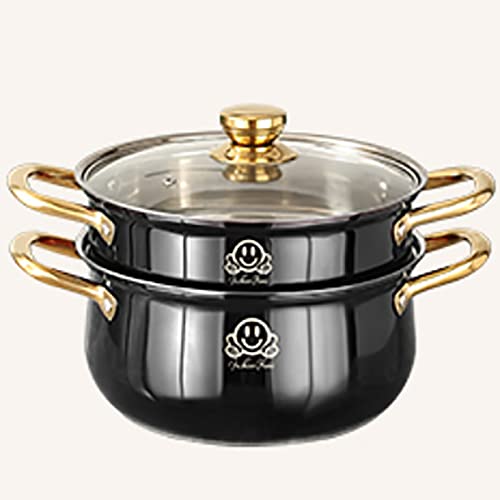 Vaporera y olla de sopa de acero inoxidable, parte inferior compuesta de 3 capas para una distribución uniforme del calor, ideal para cocinar bollos al vapor, mariscos y preparar sopa de pollo
