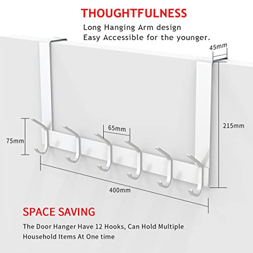 YUMORE Türgarderobe zum Einhängen Weiß 4,5cm Türhaken Edelstahl Türgarderobe mit 12 Haken Handtuchhalter Tür Einhängen Kleiderhaken für Badezimmer Flur Schlafzimmer, Ohne Bohren