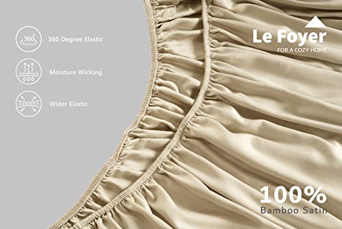 Lefoyer 100% Bamboo California King Sheets, 4 Pc Sheet Set, 1 Flat, 1 Fitted & 2 King Pillow Cases, Deep Pockets, Cooling Bed Sheets, Machine Washable, Sheet And Pillowcase Set - Beige #TOP2
