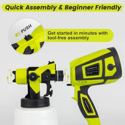 Avsty Electric Paint Spray Gun - High Power 850W HVLP Sprayer w/Container, Nozzles & Spray Patterns, Adjustable Flow - for Furniture, Walls, Cabinets, Pickup Trucks (Green) — view 5