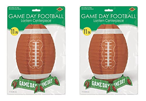 Beistle 2 Piece Football Paper Lanterns Table Centerpiece Decorations – Sports Theme Game Day Party Supplies, 11", Green/White/Brown #TOP1