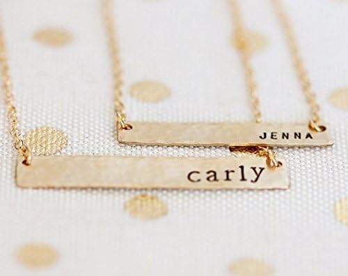 Name Necklace - One Personalized Horizontal Bar - Small and Large Sizes - Gold Filled Hand Stamped