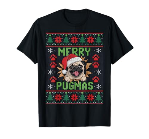 Merry Pugmas Dog Pug Xmas hässlicher Weihnachtspullover T-Shirt
