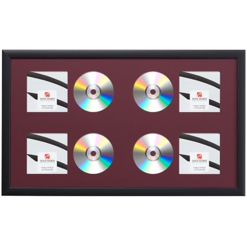 Craig Frames 15x26 Burgundy 4-CD Display Mat Complete w/ 1" Wide Black Frame (4CD1WB3BGDY)
