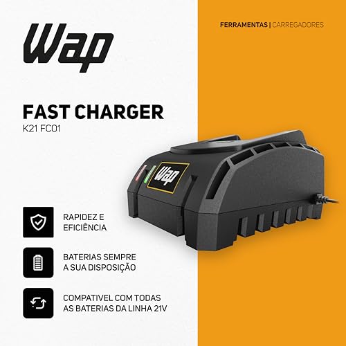 WAP Carregador Rápido de Bateria Fast Charger K21 FC01 Portátil Potência 50W Compatível com Linha 21