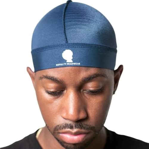 Royalty Headwear Silky Wave Cap for 360 540 & 720 Waves Soft Breathable Durag Skull Cap Beanie for Men (US Alpha One Size Navy)
