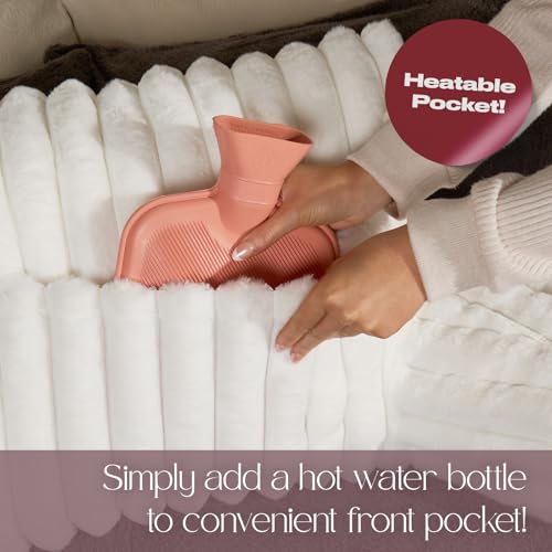 OHS Cuddle Cushion for Adults, Valentines Gifts for Her Ribbed Faux Fur Comfy Reading Pillows Sofy Cosy Gaming Cushion with Heatable Pocket Support Pillow with Arms Relaxing Comfy, Cream - Image 5