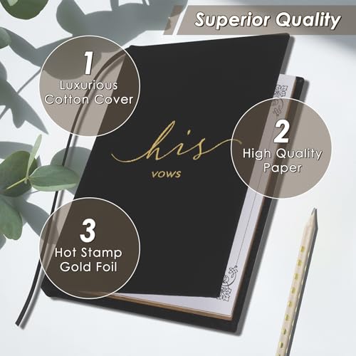 Image of Wedding Vow Books With Gold Foil Lettering, Hard Cover His and Hers Vow Books, Canvas Linen Foil Embossed Wedding Ceremony Vow Books - A Beautiful Addition For The Wedding Day, 56 Pages, 5.9 inch X 3.9 inch