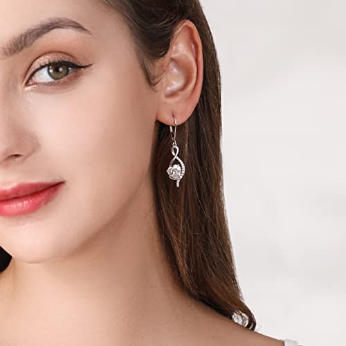 UnicoRing Sterling Silver Heart Drop Dangle Earrings for Women Dangling with Leverback Cubic Zirconia Silver Earrings for Bridal Wedding Prom (Silver Dangle Earrings) — view 3